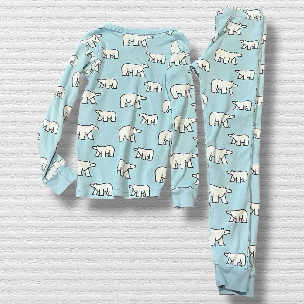 Monica + Andy Organic Cotton Polar Bear Long Jon Pajamas Blue Size 8 GOTS
